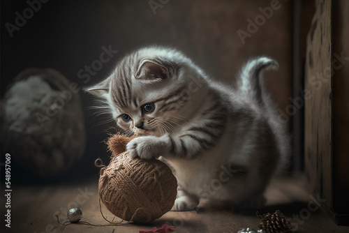 Kleine Katze spielt mit Wolle photo