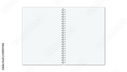 Notebook opened with soft shadows. Realistic notebook.