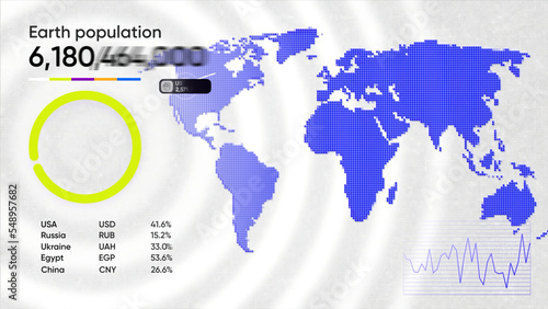 Human overpopulation growth and spread over the world map. Motion. Increasing number of people on Earth.