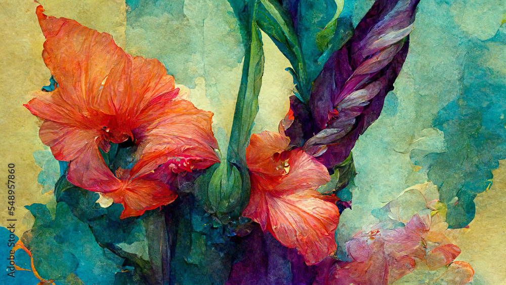 Fototapeta premium abstract floral drawing of a bouquet on a background imitating oil paints, illustration on the theme of floral composition