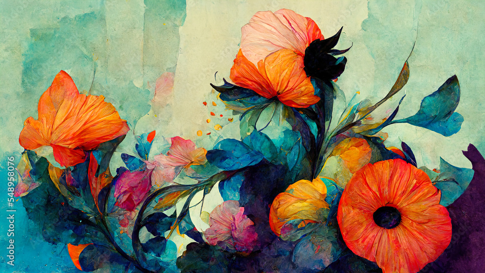 abstract floral drawing of a bouquet on a background imitating oil paints, illustration on the theme of floral composition abstract floral drawing of a bouquet on a background imitating oil paints, illustration on the theme of floral composition