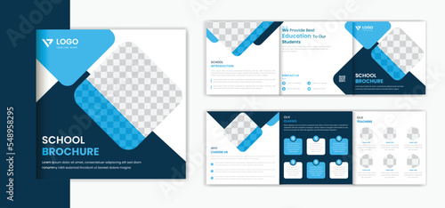 Square trifold education brochure design template, school admission brochure multipage presentation