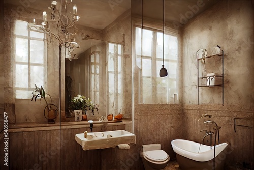 Luxury shabby chic style bathroom interior illustration