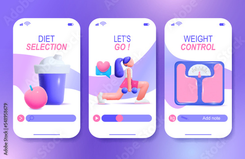 Cartoon Fitness Banners Set