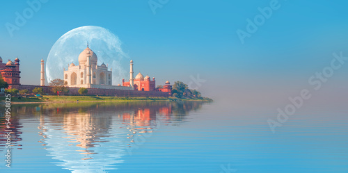 Taj Mahal with full moon - Agra, India "Elements of this image furnished by NASA "