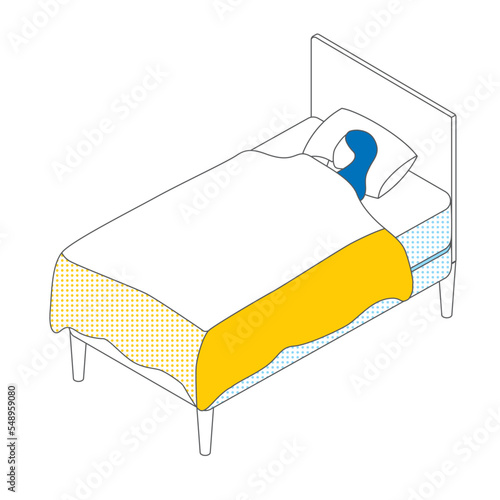 アイソメトリック_シンプル_ベッドで眠る女性のイラスト