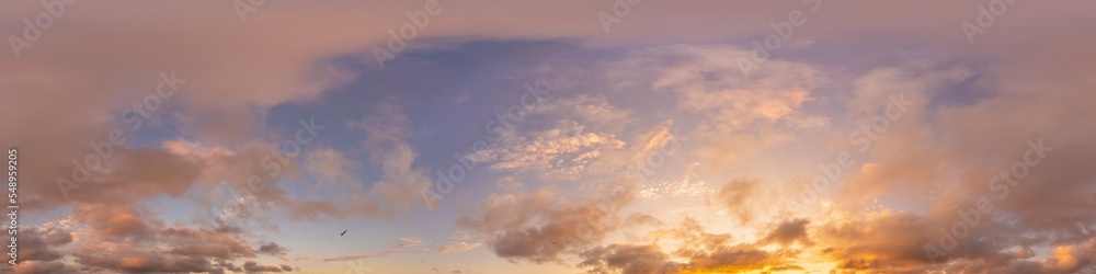 Dark blue sunset sky panorama with pink Cumulus clouds. Seamless hdr 360 panorama in spherical equirectangular format. Full zenith for 3D visualization, sky replacement for aerial drone panoramas. Dark blue sunset sky panorama with pink Cumulus clouds. Seamless hdr 360 panorama in spherical equirectangular format. Full zenith for 3D visualization, sky replacement for aerial drone panoramas.