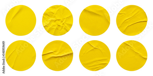 Yellow round paper sticker label set isolated on white background