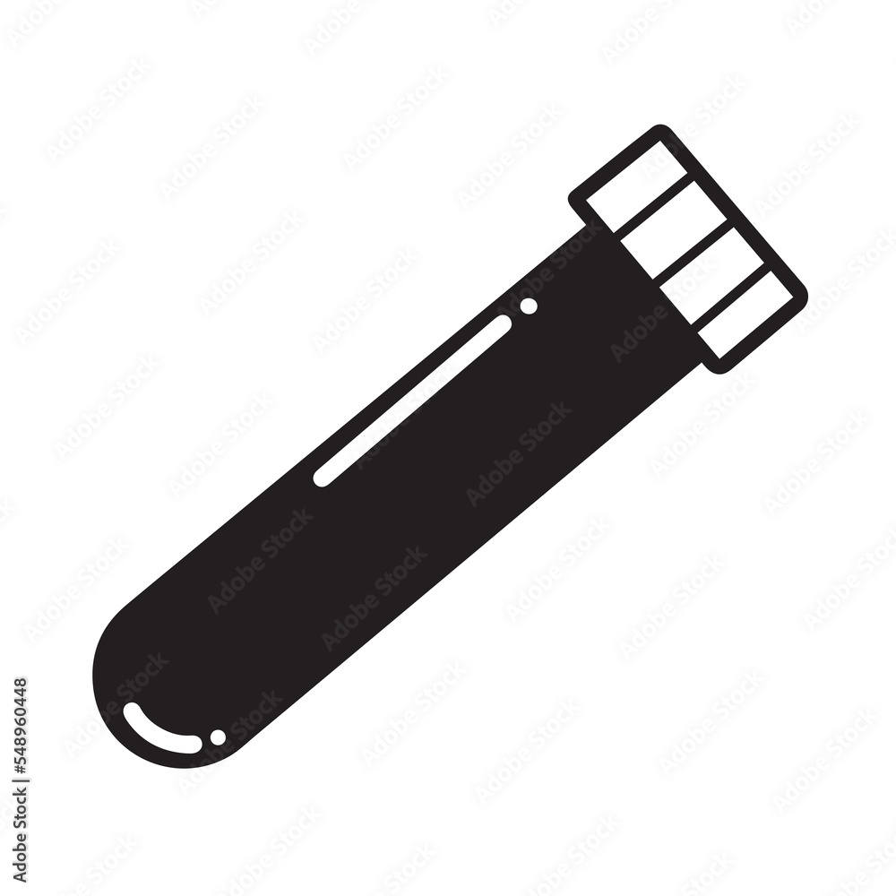 Vaccine test tube vector icon silhouette isolated on plain white background. Lab equipment drawing with black colored simple flat line art. Medical or laboratory tools themed drawing. Vaccine test tube vector icon silhouette isolated on plain white background. Lab equipment drawing with black colored simple flat line art. Medical or laboratory tools themed drawing.