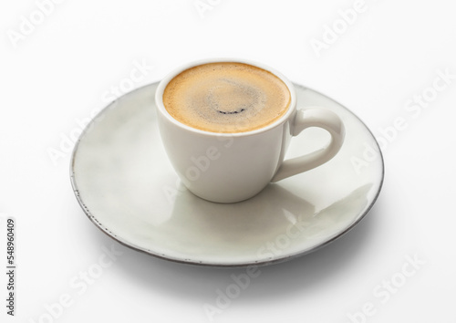 Espresso small fresh coffee cup on white background. Great source of energy