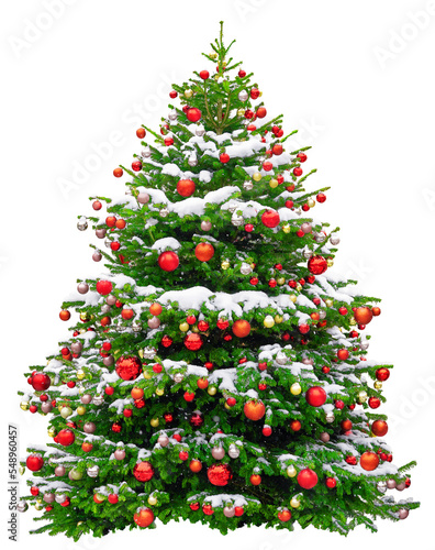 Fotografija Beautiful Christmas tree decorated with red balls