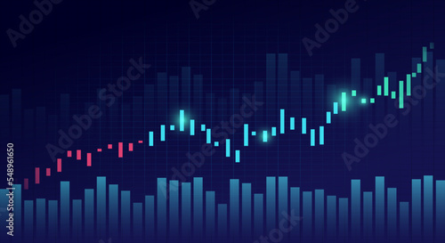 Business candle stick graph chart of stock market investment trading on blue background. Bullish point, Trend of graph. Eps10 Vector illustration