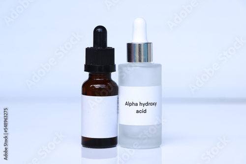 Alpha hydroxy acid in a bottle, chemical ingredient in beauty product
