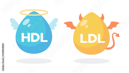 HDL and LDL cholesterol cartoon. Good fat and bad fat accumulated in the body.