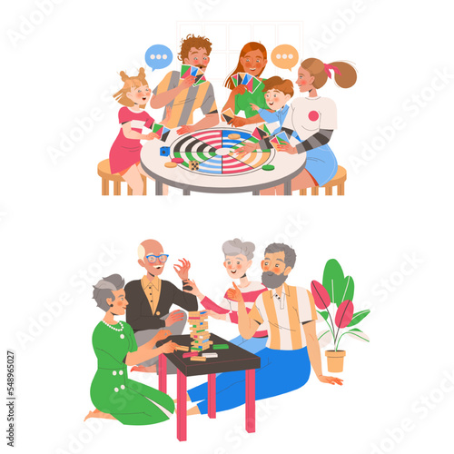 People Characters Playing Board Games Gathered Together Having Fun on Weekend Vector Set
