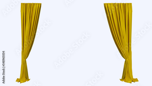 Golden curtains for theater stage, cinema, talk show, real show stage, opera or comedy show interior luxury decoration elements wallpaper on PNG Transparent background in the world, 3d rendering 02