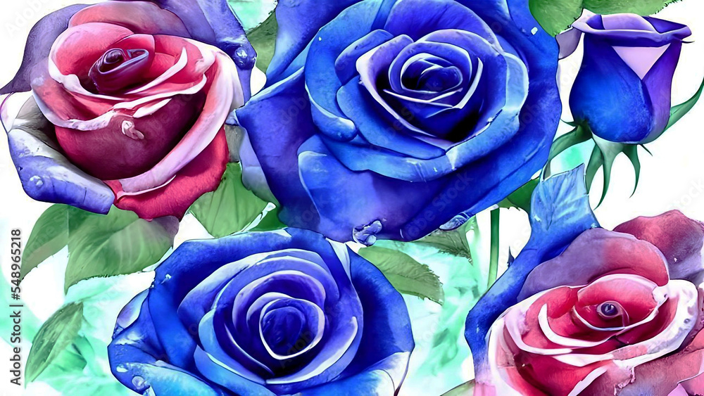 Watercolor painting blue rose flowers illustration and romantic ...