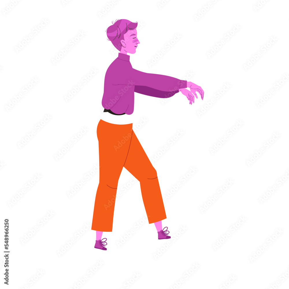 Young Man Sleepwalking with Outstretched Arms Vector Illustration