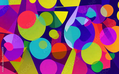 Abstract wallpaper with squares, triangles and circles. Colorful illustration. Background.