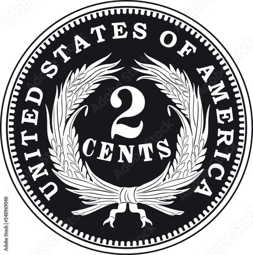 American two cent coin illustration handmade silhouette