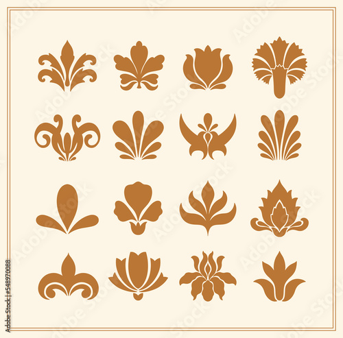 Text boarder divider for printing in typography. Floral elegant motif in silhouette. Art deco mirrored palmette.
