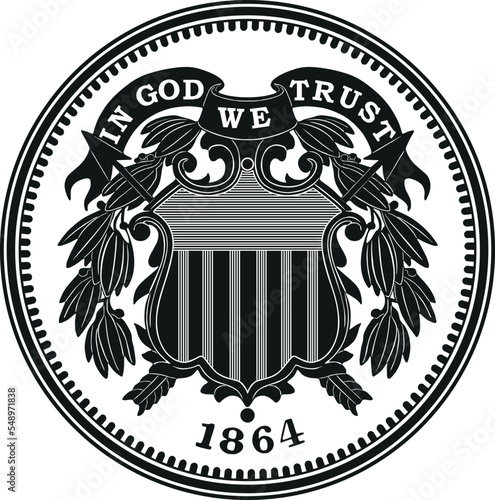 American two cent dollar coin vintage 1864 vector design