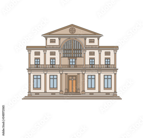DRAWING OF HISTORICAL BUILDINGS OF VENICE, ANCIENT ITALIAN ARCHITECTURE IN GOTHIC AND NEOCLASSIC STYLE