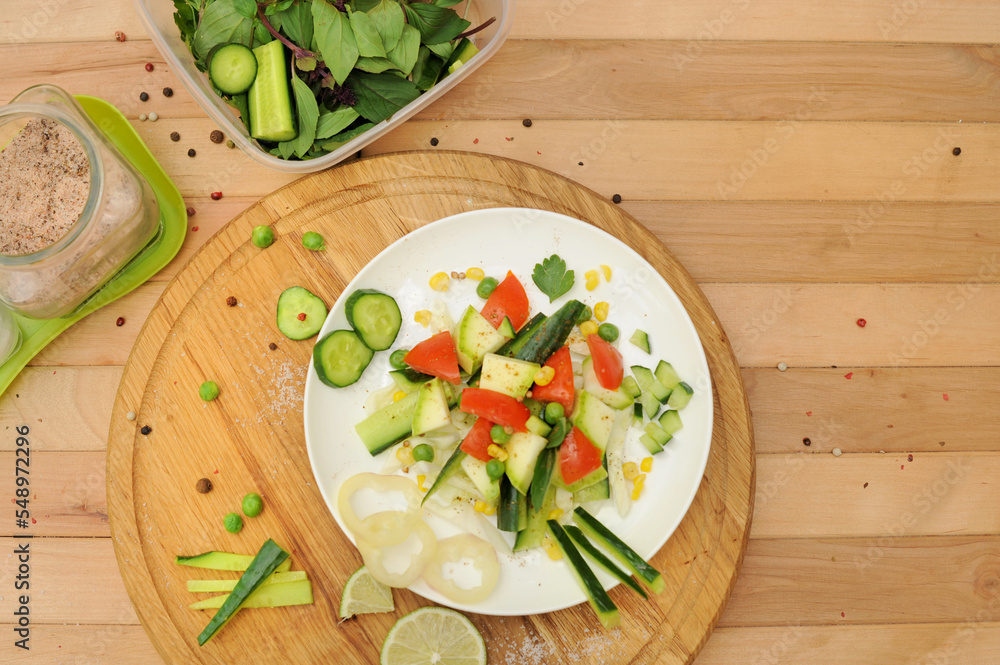 Homemade summer salad, cooking at home Homemade summer salad, cooking at home
