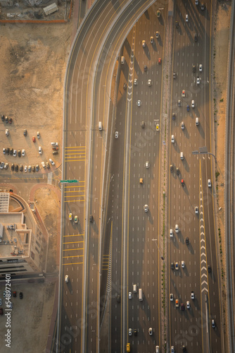 Aerial View Over Dubai Traffic
