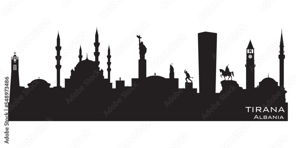Tirana Albania city skyline vector silhouette - obrazy, fototapety, plakaty 