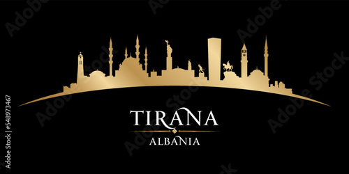 Tirana Albania city silhouette black background