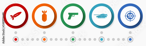 War vector icon set, army concept flat design web buttons, military infographic template