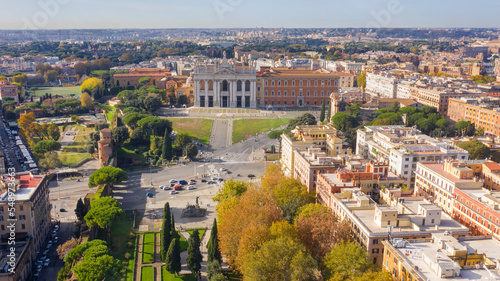 Aerial view of the Papal Archbasilica of Saint John Lateran, also referred to as the Cathedral of Rome. It is the oldest basilica in western Europe and the most important of the major papal basilicas.