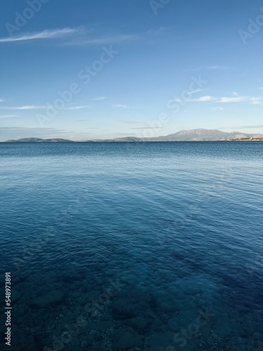 blue seascape, blue sea and blue sky, natural background