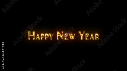 Happy New Year tittle animation on a black background with particles. Happy New Year 2023 Greetings Card Abstract Blinking Sparkle Glitter Particle. Merry Christmas. Gold and black