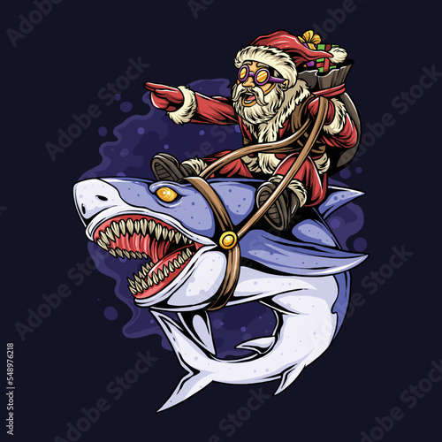 Christmas Santa Claus Sitting on a Shark