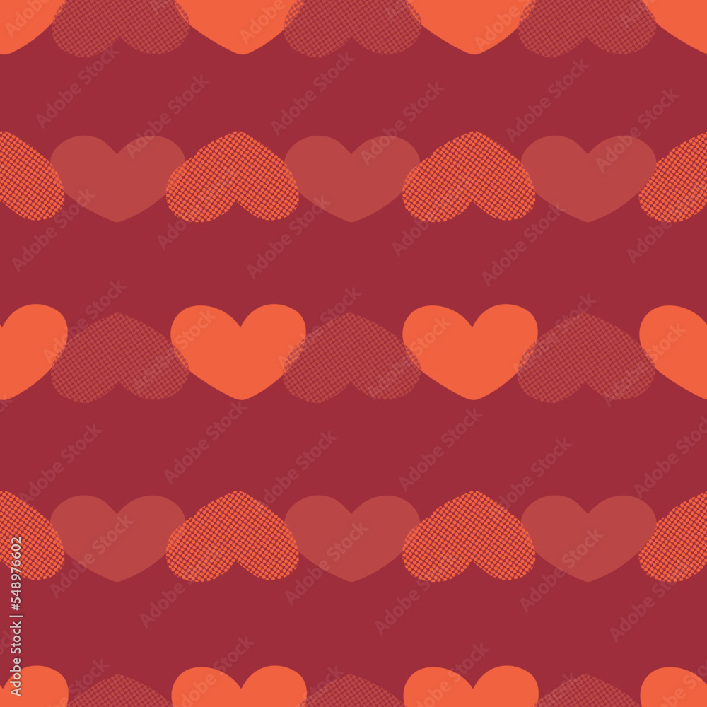 Valentine's day retro seamless pattern. Vintage-style textured hearts. Vector illustration for wrapping paper, fabric