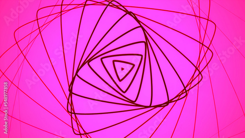 Animation with rotating triangles in spiral. Motion. Beautiful geometric spiral of triangles on colored background. Stylish geometric spiral of spreading triangles