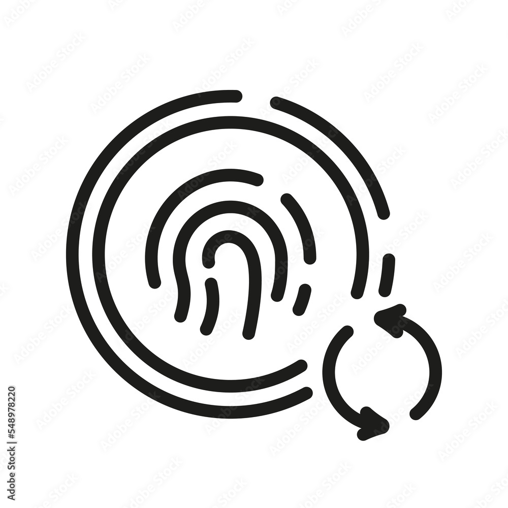 Reset Password by Fingerprint Identification Line Icon. Update Touch ID Color Linear Pictogram. Refresh Security, Change Finger Print Outline Symbol. Editable stroke. Isolated Vector Illustration. Reset Password by Fingerprint Identification Line Icon. Update Touch ID Color Linear Pictogram. Refresh Security, Change Finger Print Outline Symbol. Editable stroke. Isolated Vector Illustration.