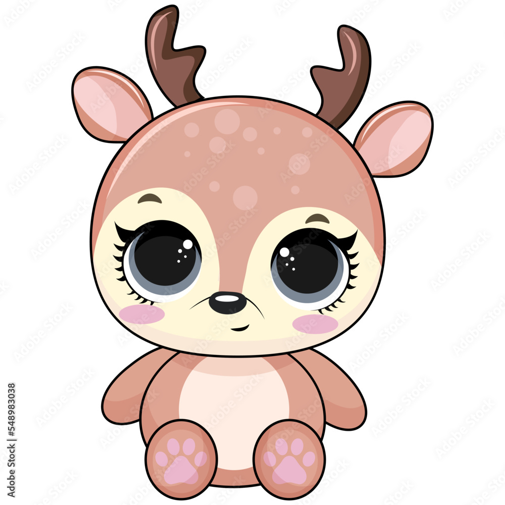 Vector cartoon illustration of Christmas cute Deer