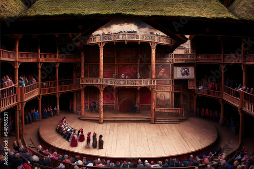 AI generated image of a play in progress at a large theater in London photo