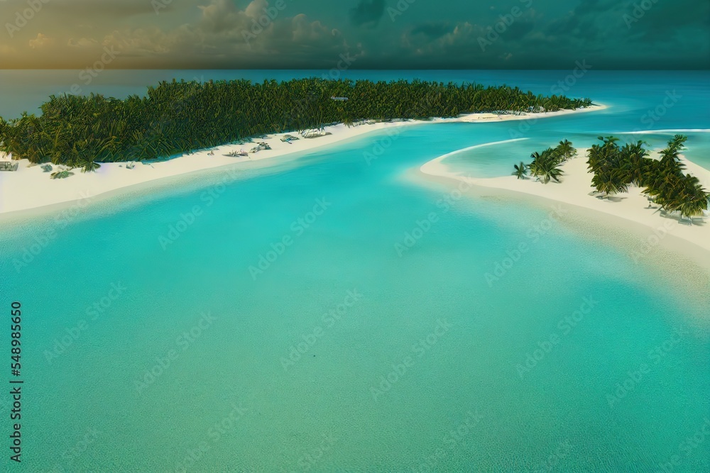 Obraz premium A Beautiful island with white sands in the morning of a calm weather. 