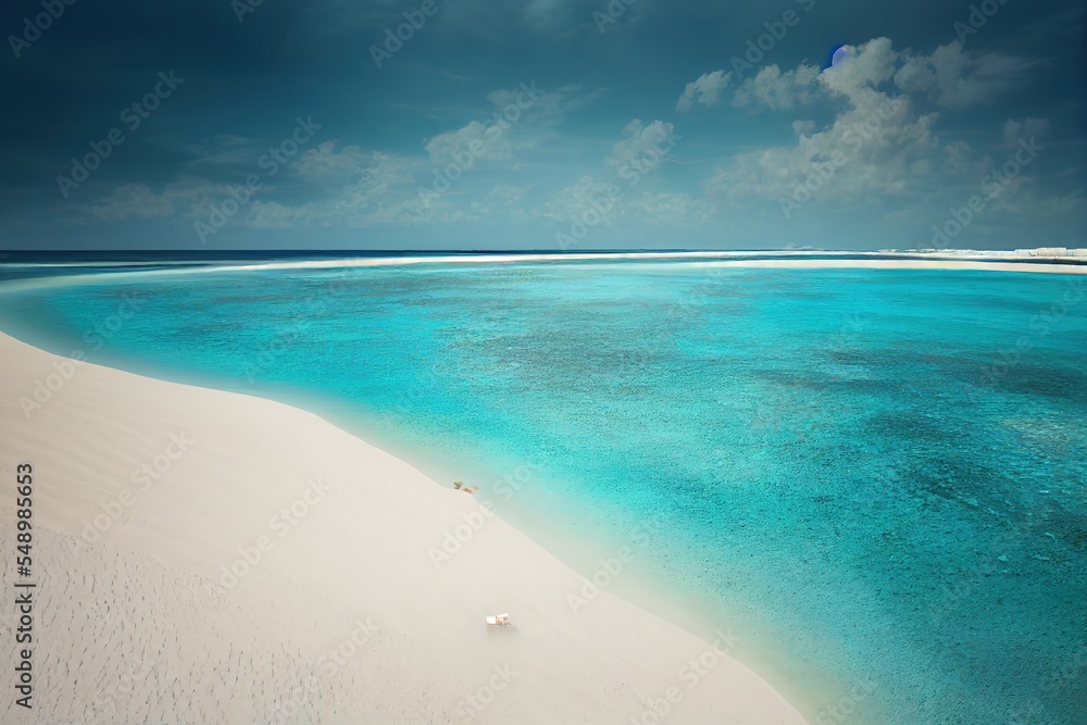 A Beautiful island with white sands in the morning of a calm weather. 