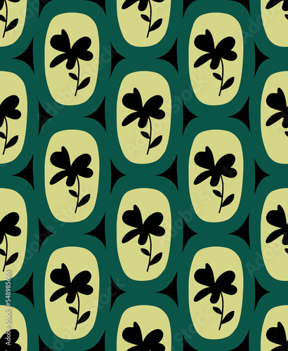 Abstract Hand Drawing Flower Frames Seamless Art Deco Retro Vector Pattern Isolated Background