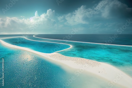 A Beautiful island with white sands in the morning of a calm weather. 