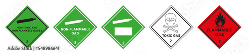 Flammable, non-flammable, non-toxic gases and toxic gases. Vector graphics.