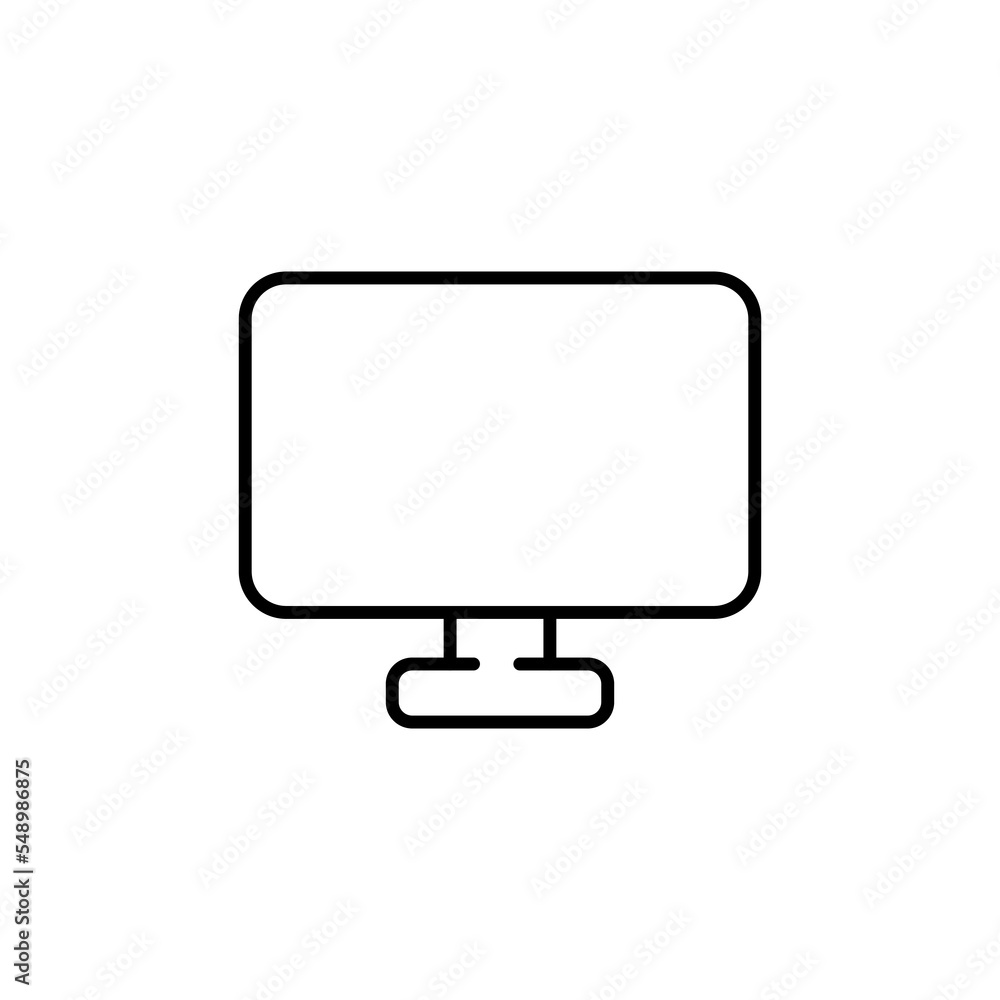 Computer line icon. Screen, monitor, electronics, browser, internet, world wide web, data, knowledge, development. Technology concept. Vector black line icon on a white background Computer line icon. Screen, monitor, electronics, browser, internet, world wide web, data, knowledge, development. Technology concept. Vector black line icon on a white background