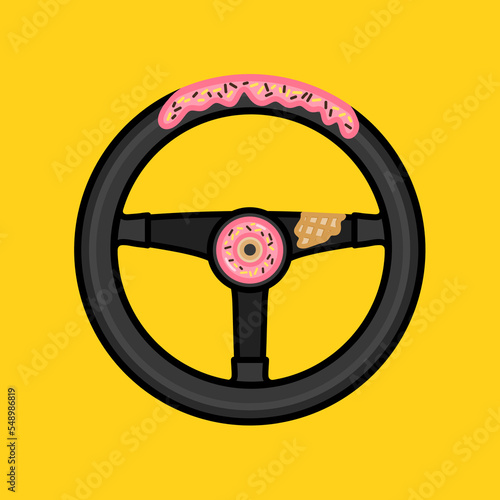 The steering wheel has a donut in the center.