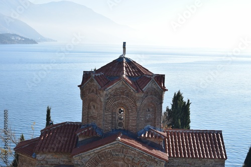 Aerial of the top of the Church of Saint John the Theologian in Ohrid, North Macedonia photo