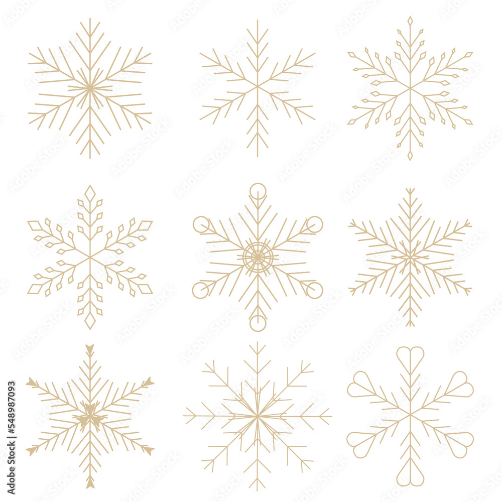Set of Christmas snowflakes on a white background. beige snowflakes, illustration Set of Christmas snowflakes on a white background. beige snowflakes, illustration